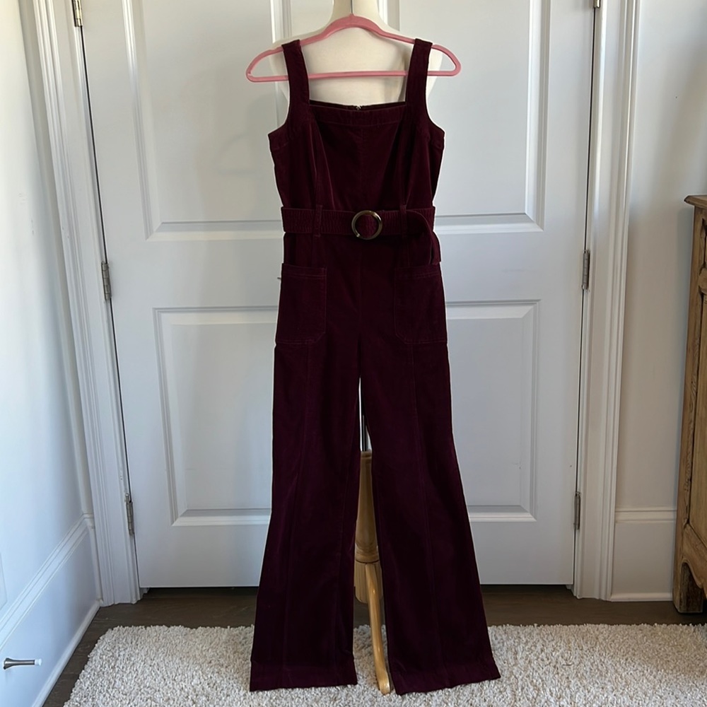 Anthropologie Burgundy Corduroy Jumpsuit with Belt